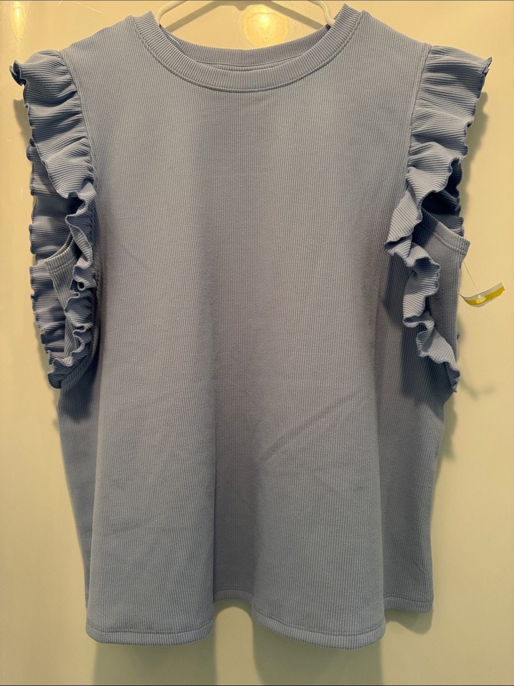 Melrose and Market Light Blue Ruffle-Trim Sap sleeve top New with partial tag